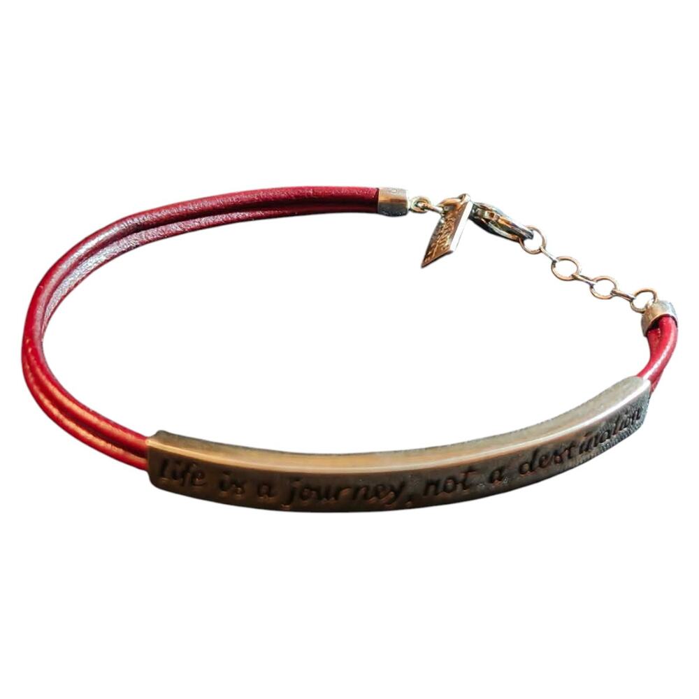 Baroni Designs Sterling Silver and Leather Inspirational Quote Bracelet 925 7.5”